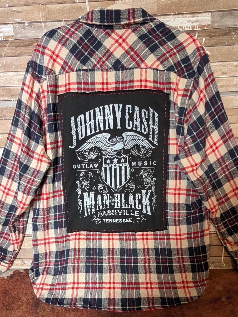 Johnny Cash Man In Black Graphic Upcycled Flannel Shirt